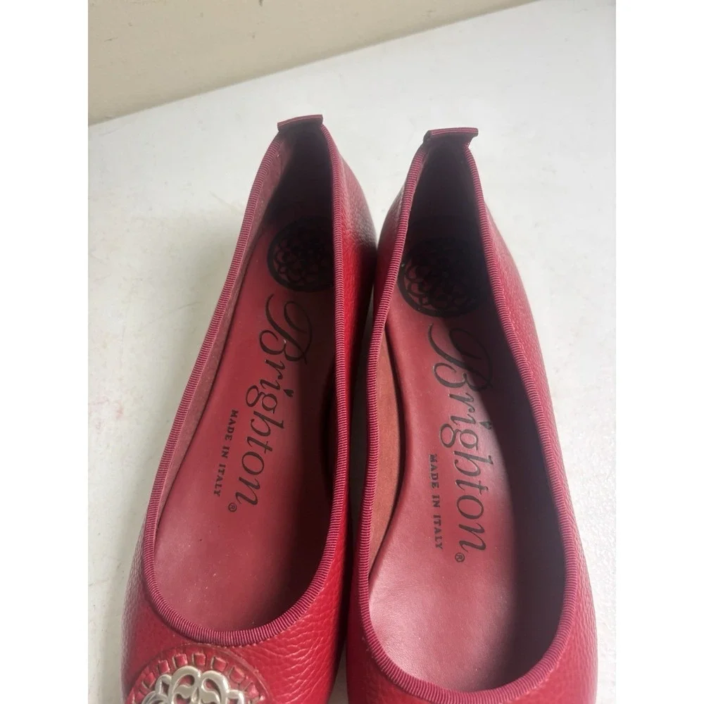 Brighton Aleta Red Ballet‎ Flats Silver Medallion Size 5.5M Made in Italy